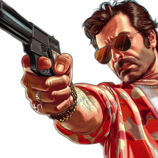 weapon, comic book art, concept art, photorealistic, man, tattooed, arm, sunglasses transparent PNG cut-out