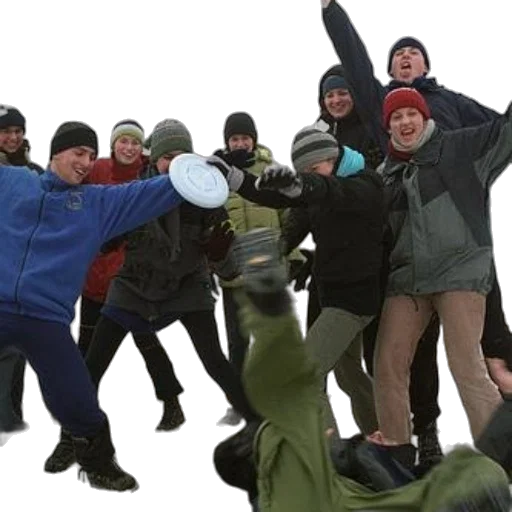 staff, snow, group, people, playing, frisbee transparent PNG cut-out