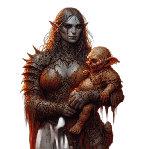 creature, fantasy art, concept art, comic book art, pixel art, dark, earth tones, red transparent PNG cut-out