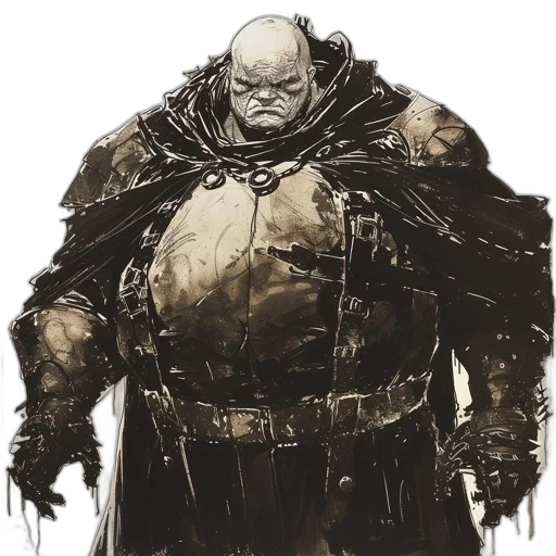 concept art, comic book art, fantasy art, dark, monochrome, large, stern, man transparent PNG cut-out