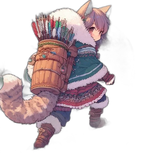 weapon, staff, animal, jacket, watercolor, fantasy art, concept art, pixel art transparent PNG cut-out