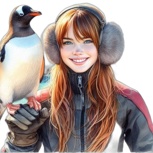 animal, jacket, hat, photorealistic, concept art, fantasy art, comic book art, snow transparent PNG cut-out