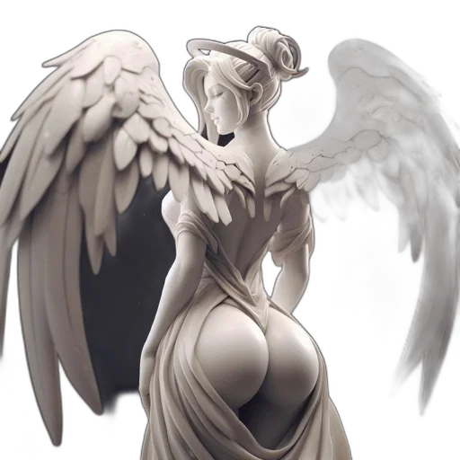 fantasy art, concept art, comic book art, anime, monochrome, elaborate, statue, portrays transparent PNG cut-out