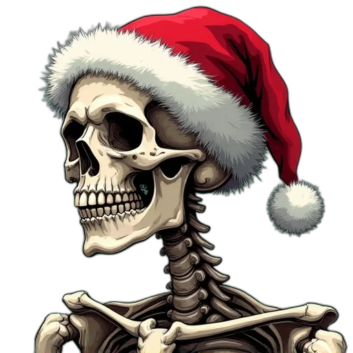 skeleton, wearing, santa, hat transparent PNG cut-out