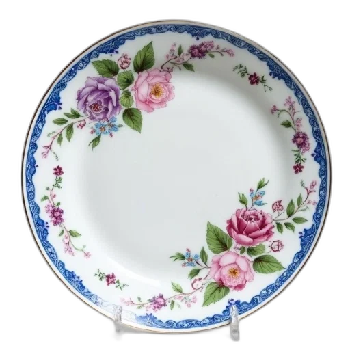 food, jewelry, white, porcelain, plate, blue, rim, floral transparent PNG cut-out
