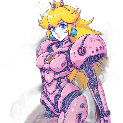 robot, dress, weapon, crown, concept art, watercolor, pixel art, anime transparent PNG cut-out