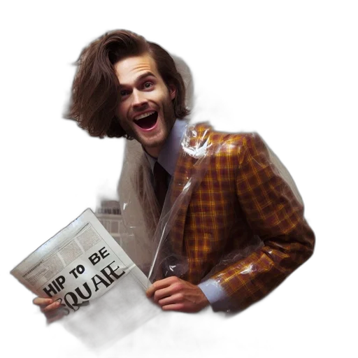hair, jacket, cartoon, man, checkered, suit, smiles, broadly transparent PNG cut-out
