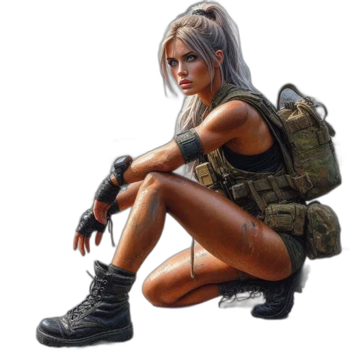 weapon, jacket, concept art, comic book art, cyberpunk, pixel art, blonde, woman transparent PNG cut-out