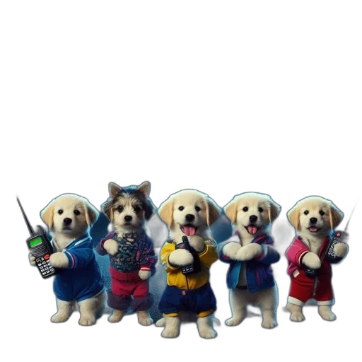 staff, concept art, pixel art, 3d render, fantasy art, adorable, puppies, dressed transparent PNG cut-out