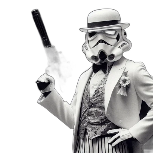 staff, concept art, comic book art, figure, white, suit, bowler-style, hat transparent PNG cut-out