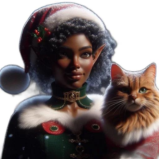 concept art, fantasy art, photorealistic, woman, elf-like, ears, cat, both transparent PNG cut-out