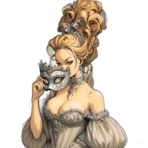 mask, dress, crown, jewelry, fantasy art, concept art, watercolor, comic book art transparent PNG cut-out