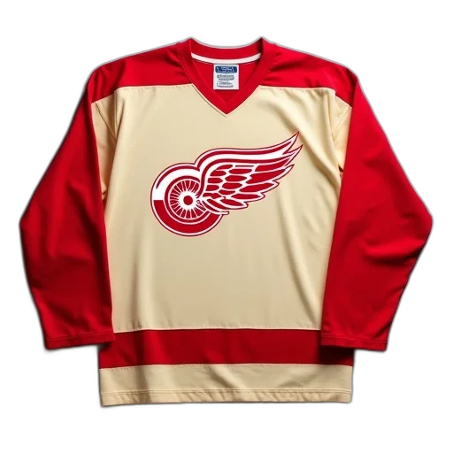 jacket, vintage-style, hockey, jersey, beige, body, red, sleeves transparent PNG cut-out
