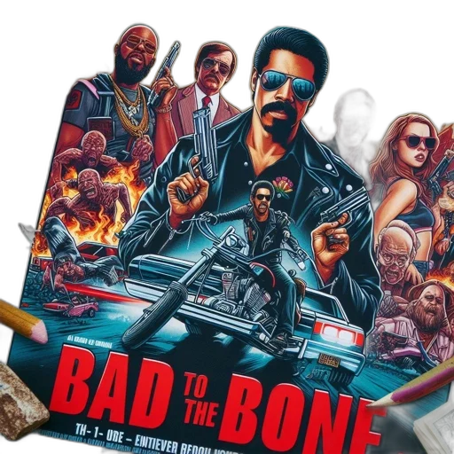 jacket, concept art, comic book art, action-packed, poster, bad, bone, movie transparent PNG cut-out