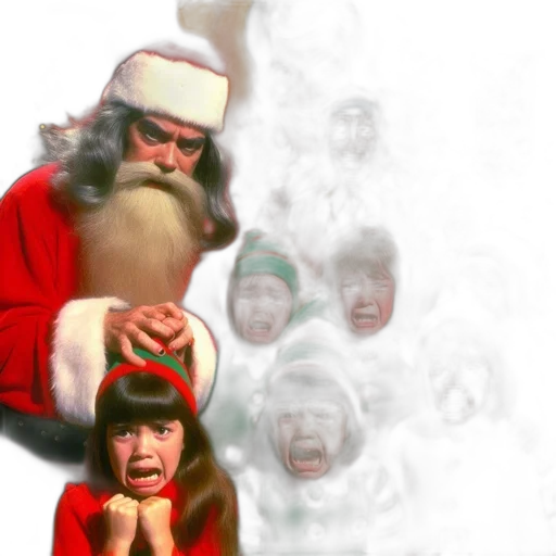 photorealistic, concept art, stern, santa, claus, holds, child, hand transparent PNG cut-out