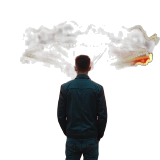 jacket, staff, concept art, photorealistic, fire, fog, man, standing transparent PNG cut-out
