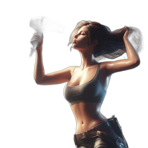 weapon, concept art, cyberpunk, photorealistic, 3d render, fire, woman, adventurous transparent PNG cut-out