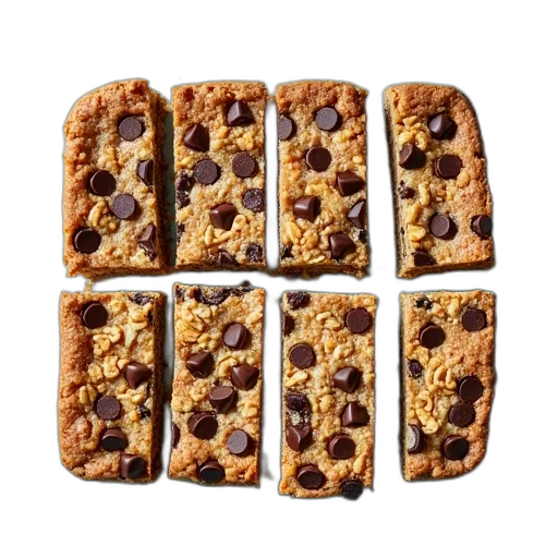 food, collection, chocolate, chip, granola, bars, neatly, arranged transparent PNG cut-out