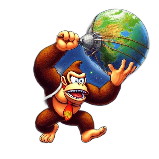 animal, staff, concept art, pixel art, 3d render, donkey, kong, stands transparent PNG cut-out