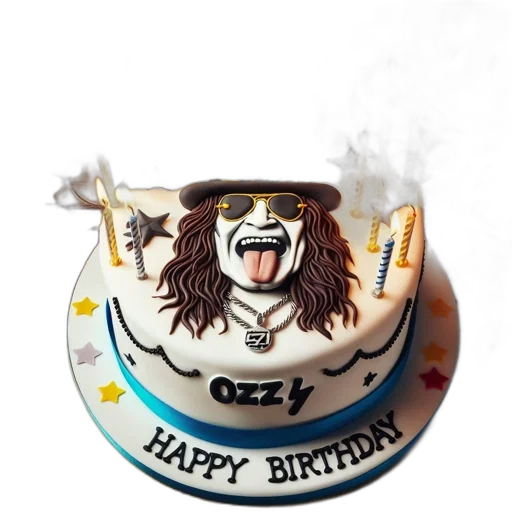 rock-themed, birthday, celebration, features, cake, candles, balloons, beer transparent PNG cut-out
