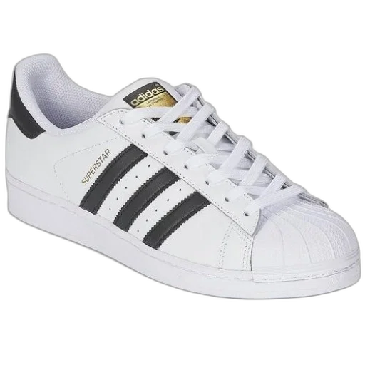 shoes, white, adidas, superstar, sneaker, black, stripes, laces transparent PNG cut-out