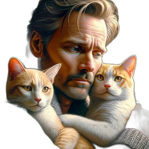 animal, photorealistic, oil painting, comic book art, watercolor, man, beard, wavy transparent PNG cut-out
