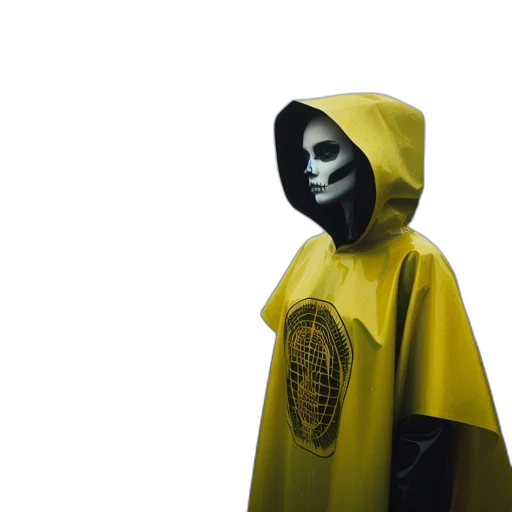 jacket, mask, robot, face, 3d render, concept art, cyberpunk, photorealistic transparent PNG cut-out