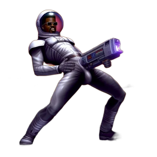 robot, weapon, staff, concept art, pixel art, 3d render, vaporwave, outer space transparent PNG cut-out