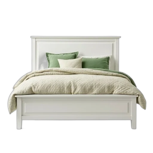 furniture, earth tones, green, pastel, monochrome, white, wooden, bed transparent PNG cut-out