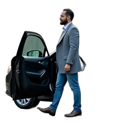 car, jacket, robot, concept art, man, grey, coat, blue transparent PNG cut-out