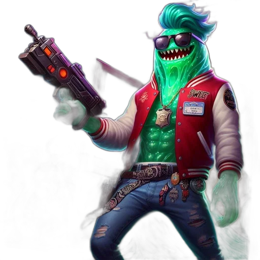 jacket, creature, weapon, staff, concept art, pixel art, cyberpunk, fantasy art transparent PNG cut-out