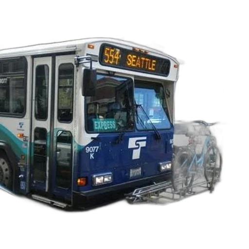photorealistic, 3d render, concept art, blue, white, bus, destination, seattle transparent PNG cut-out