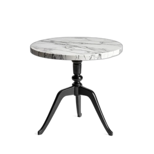 furniture, 3d render, monochrome, round, marble-topped, table, black, metal transparent PNG cut-out