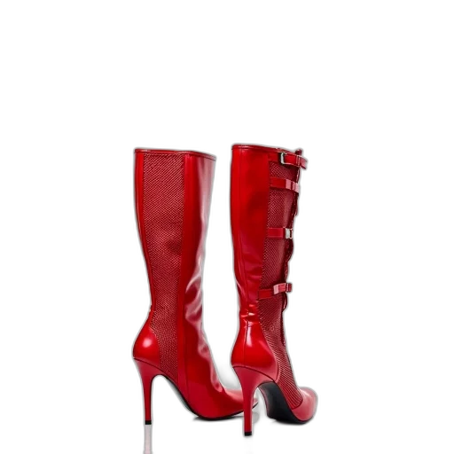 shoes, weapon, 3d render, photorealistic, red, pair, high-heeled, boots transparent PNG cut-out