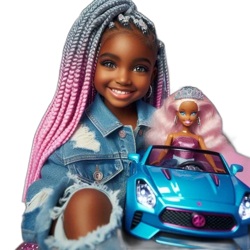 car, 3d render, young, girl, colorful, braid, barbie, doll transparent PNG cut-out
