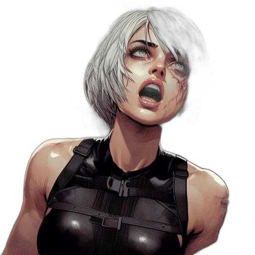 face, comic book art, cyberpunk, concept art, pixel art, dark, monochrome, woman transparent PNG cut-out