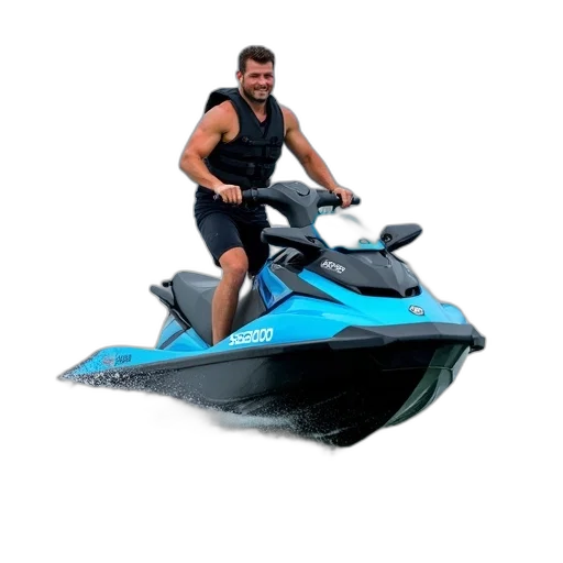 3d render, photorealistic, concept art, man, riding, jet, ski, body transparent PNG cut-out