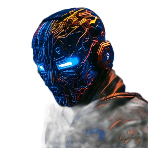 robot, mask, face, creature, cyberpunk, concept art, comic book art, 3d render transparent PNG cut-out