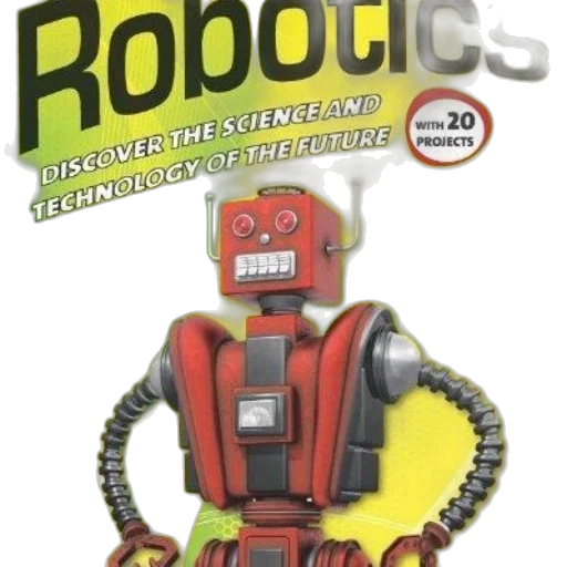 robot, 3d render, book, cover, featuring, red, title, robotics transparent PNG cut-out