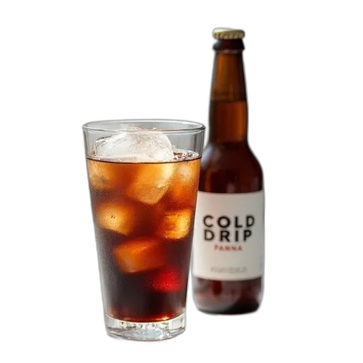 bottle, food, 3d render, glass, filled, ice, cubes, dark transparent PNG cut-out
