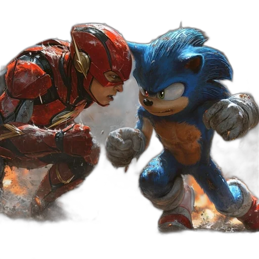 concept art, comic book art, fire, stylized, illustration, flash, sonic, mid-confrontation transparent PNG cut-out