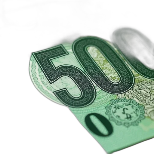 3d render, close-up, view, green, white, banknote, denomination, 5000 transparent PNG cut-out