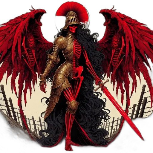 fantasy art, concept art, comic book art, pixel art, red, armed, female, figure transparent PNG cut-out