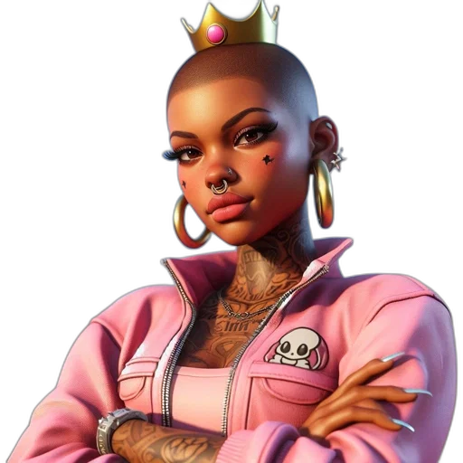 jacket, crown, face, jewelry, concept art, photorealistic, 3d render, fantasy art transparent PNG cut-out