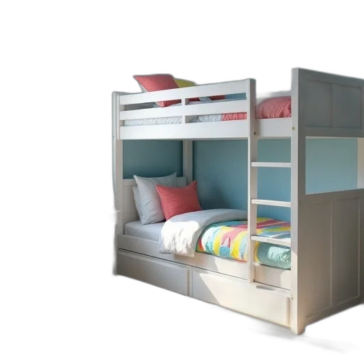 furniture, 3d render, photorealistic, pastel, colorful, child, bedroom, white transparent PNG cut-out