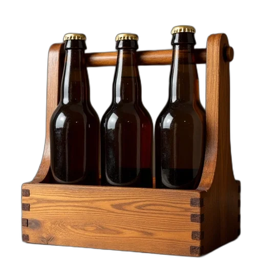 bottle, furniture, wooden, beer, carrier, three, bottles transparent PNG cut-out