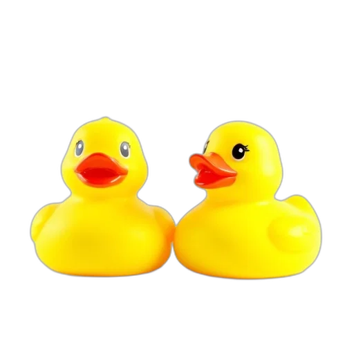 3d render, photorealistic, two, yellow, rubber, ducks, standing, side transparent PNG cut-out