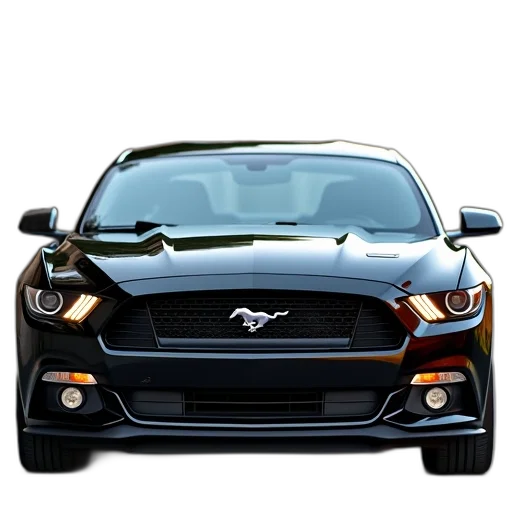 car, photorealistic, 3d render, close-up, front, black, ford, mustang transparent PNG cut-out