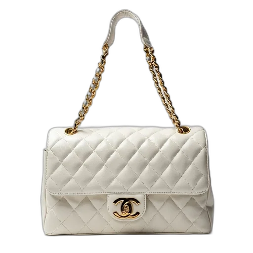 white, chanel, quilted, leather, handbag, chain, strap, gold-tone transparent PNG cut-out