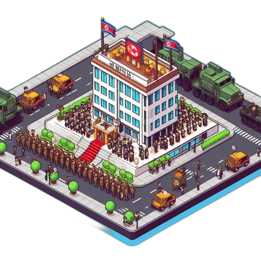 building, robot, pixel art, concept art, 3d render, cyberpunk, city street, colorful transparent PNG cut-out